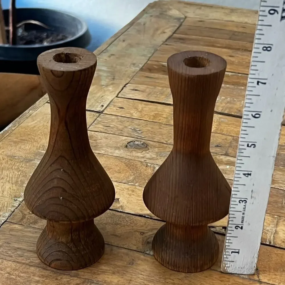 Hand Turned Wood Candlestick Holders Tapered 6.5